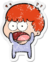 distressed sticker of a cartoon shocked man png