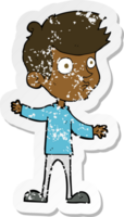 retro distressed sticker of a cartoon curious boy png