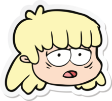 adesivo de um rosto feminino de desenho animado png