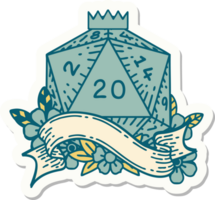 sticker of a natural twenty D20 dice roll png