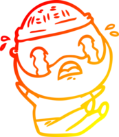 warm gradient line drawing of a cartoon bearded man crying png