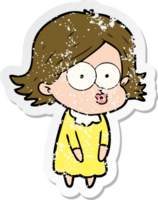 distressed sticker of a cartoon girl pouting png