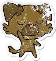 distressed sticker of a cartoon dog png