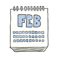 hand textured cartoon calendar showing month of february png