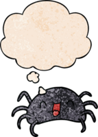 cartoon spider with thought bubble in grunge texture style png