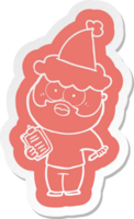 strambo cartone animato etichetta di un' barbuto uomo con appunti e penna indossare Santa cappello png