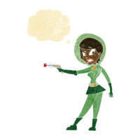 dessin animé science fiction fille avec bulle de pensée png