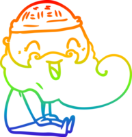 rainbow gradient line drawing of a happy bearded man sat down laughing png