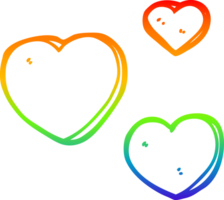 rainbow gradient line drawing of a cartoon love hearts png