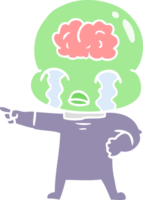 flat color style cartoon big brain alien crying and pointing png