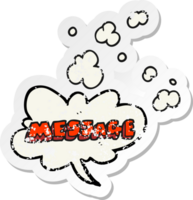 retro distressed sticker of a cartoon message text png