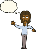 cartoon waving man with mustache with thought bubble png