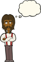 dessin animé longue moustache homme avec les bras croisés avec bulle de pensée png