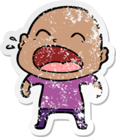 distressed sticker of a cartoon shouting bald man png