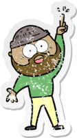 distressed sticker of a cartoon bearded man png