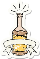 worn old sticker of a tattoo style beer bottle png