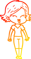 warm gradient line drawing of a happy cartoon girl png