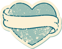 imagem icônica do estilo de tatuagem de adesivo angustiado de um coração e banner png