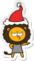 hand drawn sticker cartoon of a bored lion wearing santa hat png