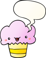 cartoon cupcake with face with speech bubble in smooth gradient style png