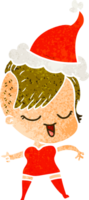 contento mano disegnato retrò cartone animato di un' ragazza indossare Santa cappello png