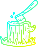 cold gradient line drawing of a axe stuck in tree stump png