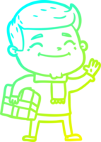 frio gradiente linha desenhando do uma feliz desenho animado homem png