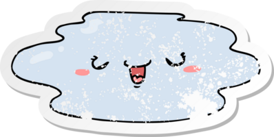 distressed sticker of a cartoon puddle with face png