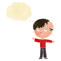 menino de desenho animado com crescimento na cabeça com balão de pensamento png