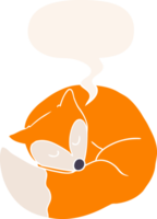 cartoon sleeping fox with speech bubble in retro style png