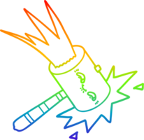 rainbow gradient line drawing of a cartoon hammer banging png