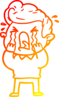 warm gradient line drawing of a cartoon crying man png