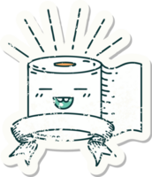 worn old sticker of a tattoo style toilet paper character png