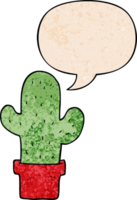 cartoon cactus with speech bubble in retro texture style png
