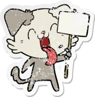 distressed sticker of a cartoon panting dog png