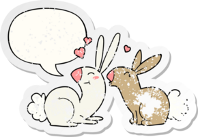 cartoon rabbits in love with speech bubble distressed distressed old sticker png