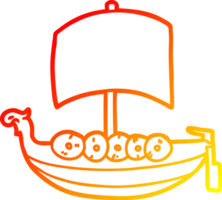 calentar degradado línea dibujo de un dibujos animados vikingo barco png