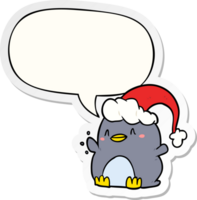 dibujos animados pingüino vistiendo Navidad sombrero con habla burbuja pegatina png