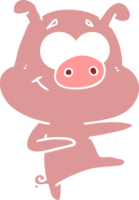 porco de desenho animado de estilo de cor plana apontando png