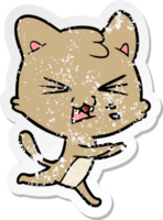 distressed sticker of a cartoon hissing cat png