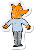 retro distressed sticker of a cartoon happy fox man png