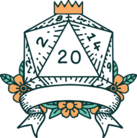 Retro Tattoo Style natural 20 critical hit D20 dice roll png