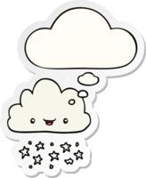 cartoon storm cloud with thought bubble as a printed sticker png