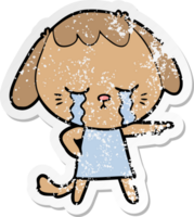 distressed sticker of a cartoon crying dog png