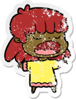 distressed sticker of a cartoon woman talking loudly png