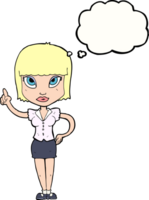 cartoon pretty girl with idea with thought bubble png