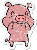 distressed sticker of a nervous cartoon pig png