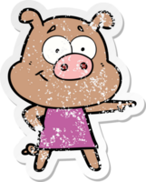 bedrövad klistermärke av en glad tecknad gris png