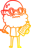 warm gradient line drawing of a cartoon worried man with beard and sunglasses taking survey png