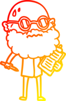 caloroso gradiente linha desenhando do uma desenho animado preocupado homem com barba e oculos de sol levando pesquisa png